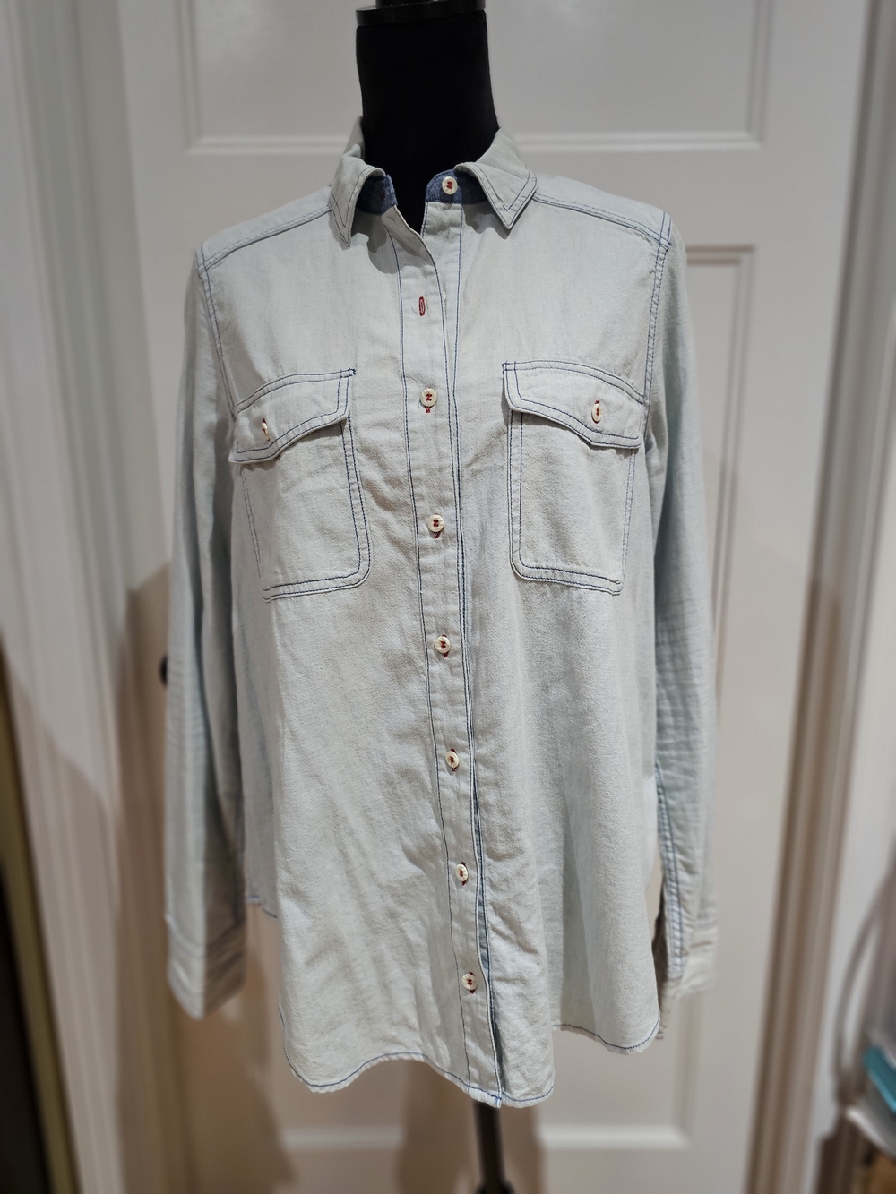 Free People Denim Shirt With Embroidered Stars & Paisley Print